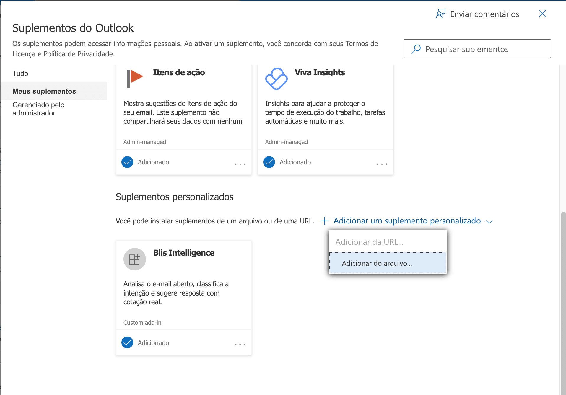 Opção Adicionar do arquivo (suplemento personalizado)